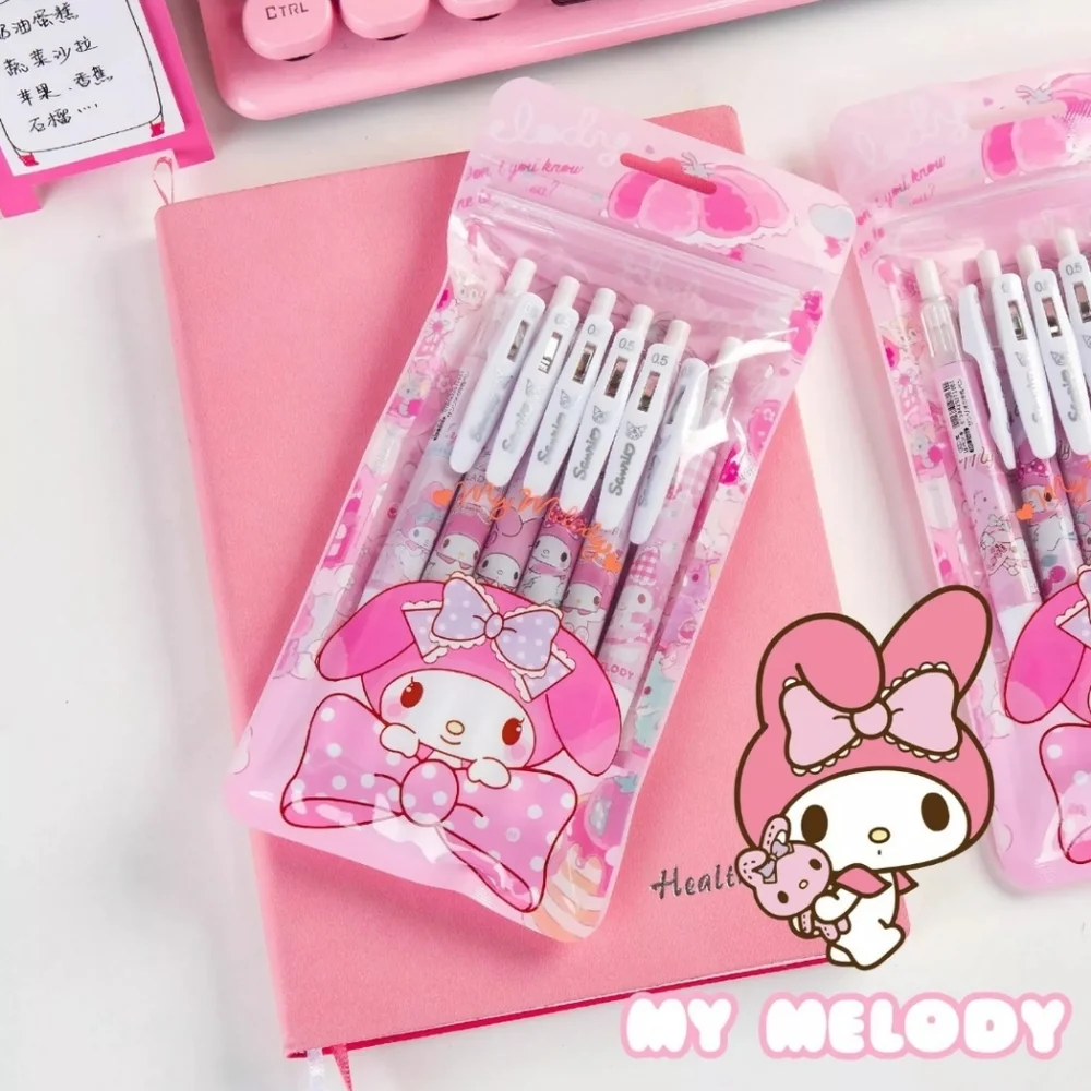 6pcs/set Cute Girl's Pink My Melody Gel Pen Black Ink 0.5mm School Study Office